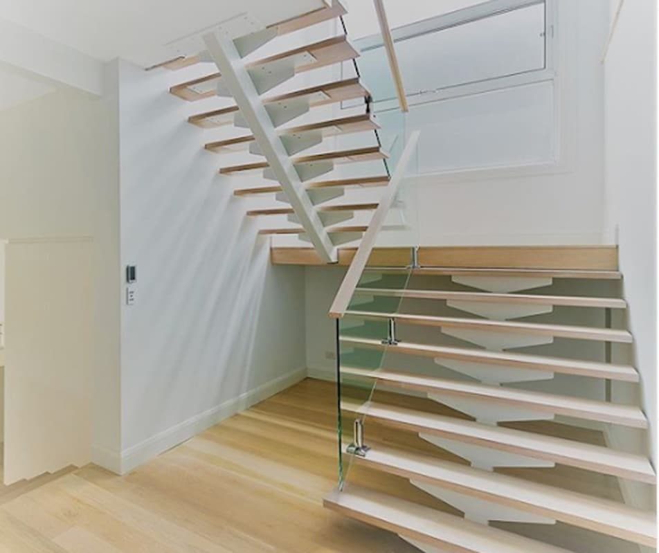 Wooden Stairs With Glass Railing — Luxury Home Builders in Gold Coast, NSW